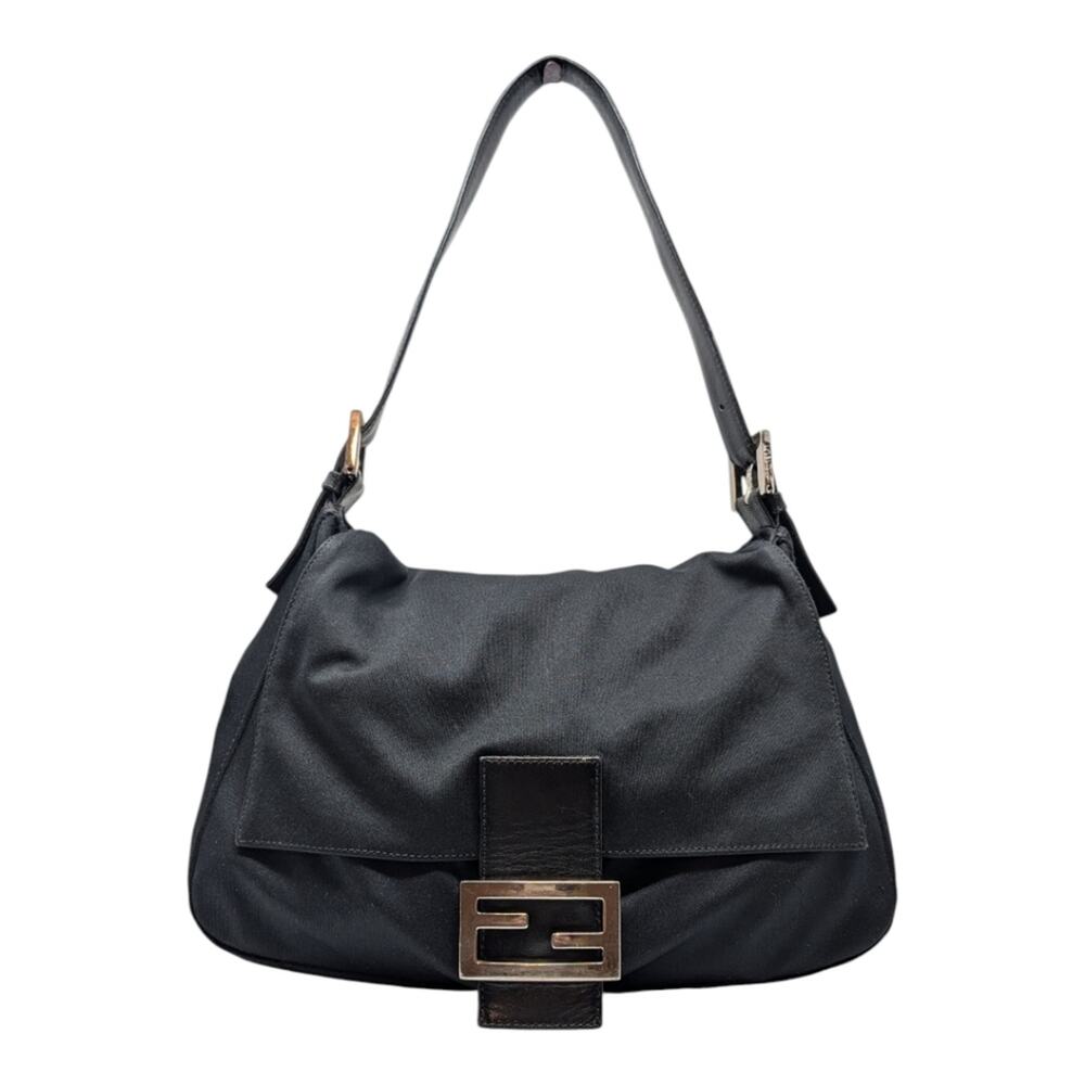 Vintage Fendi Mama Forever Baguette Neoprene FF Buckle Black Shoulder Bag